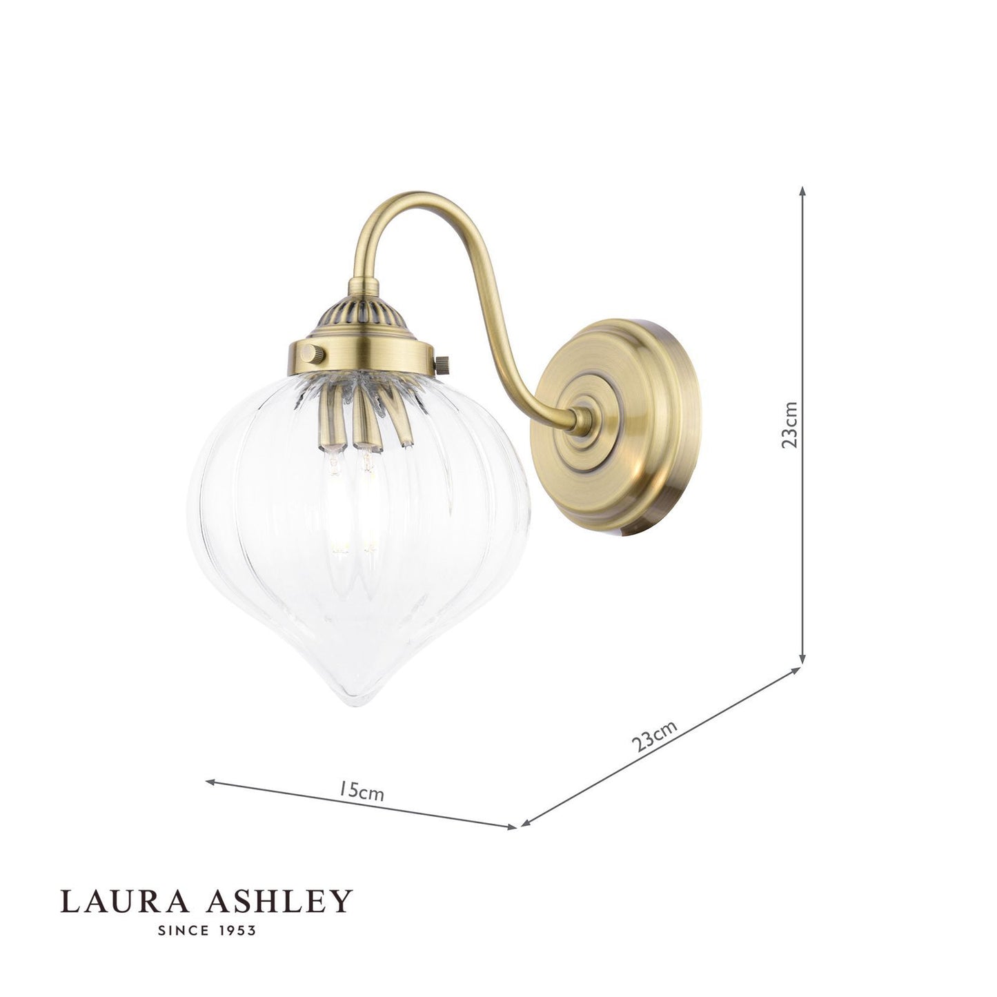 Laura Ashley Whitham Wall Light Antique Brass and Ribbed Glass