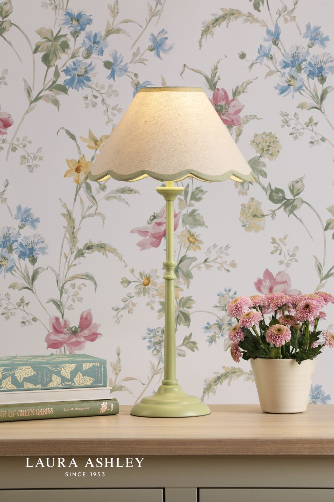 Laura Ashley Cordwell Table Lamp Matt Green With Shade