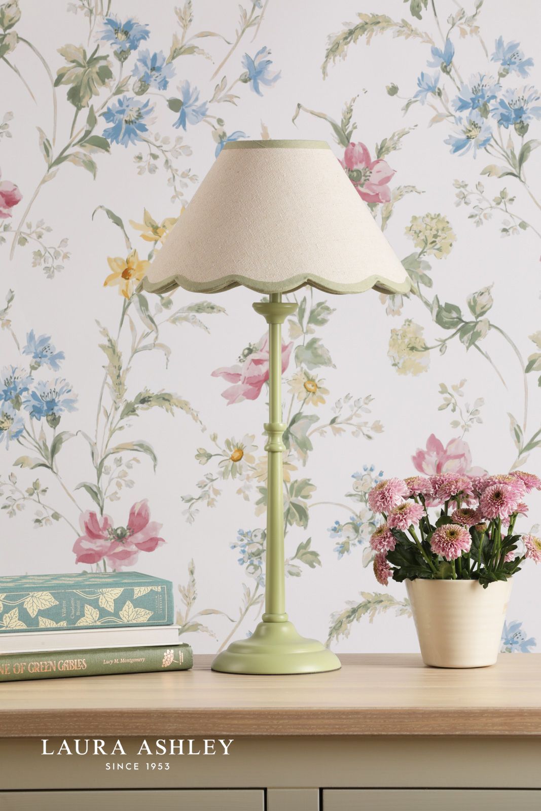 Laura Ashley Cordwell Table Lamp Matt Green With Shade