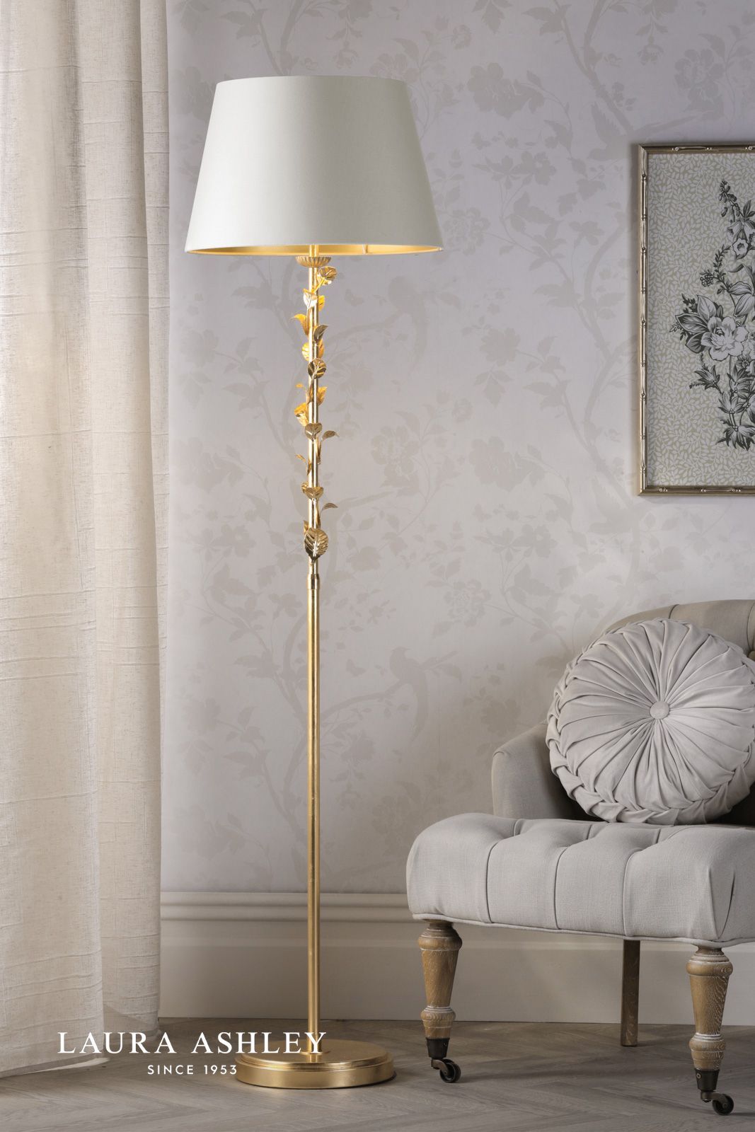 Laura Ashley Halton Floor Lamp Distressed Gold Leaf With Shade