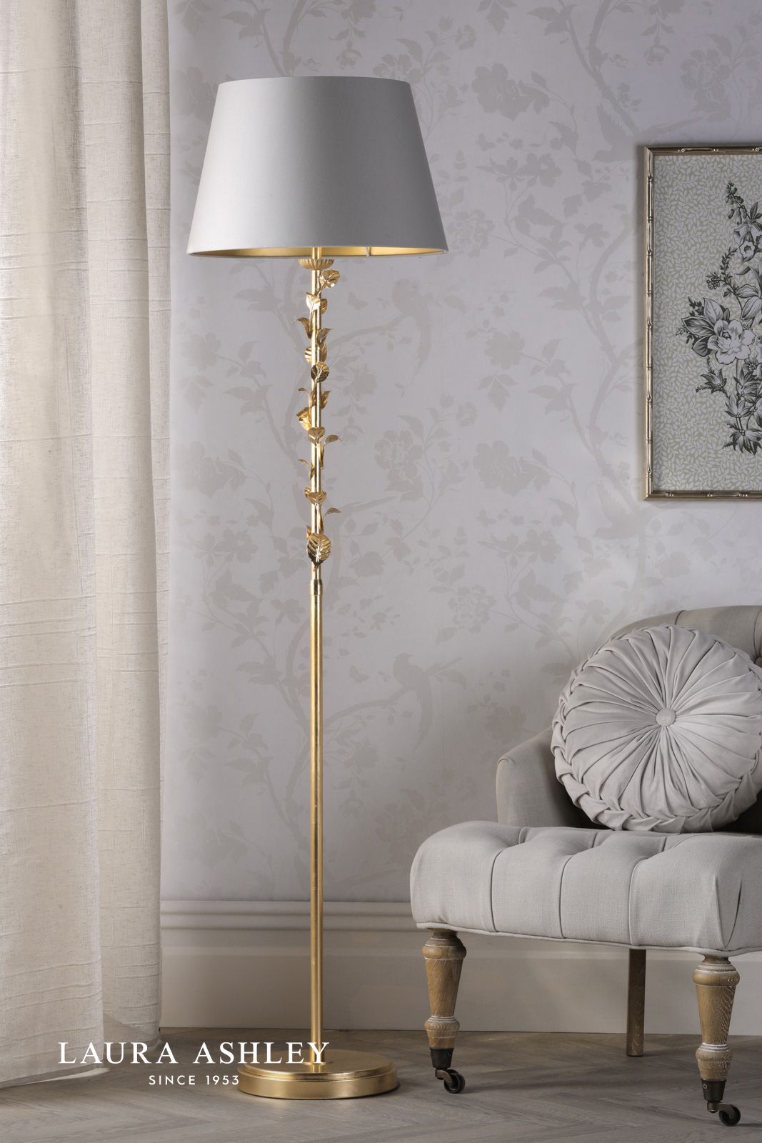 Laura Ashley Halton Floor Lamp Distressed Gold Leaf With Shade