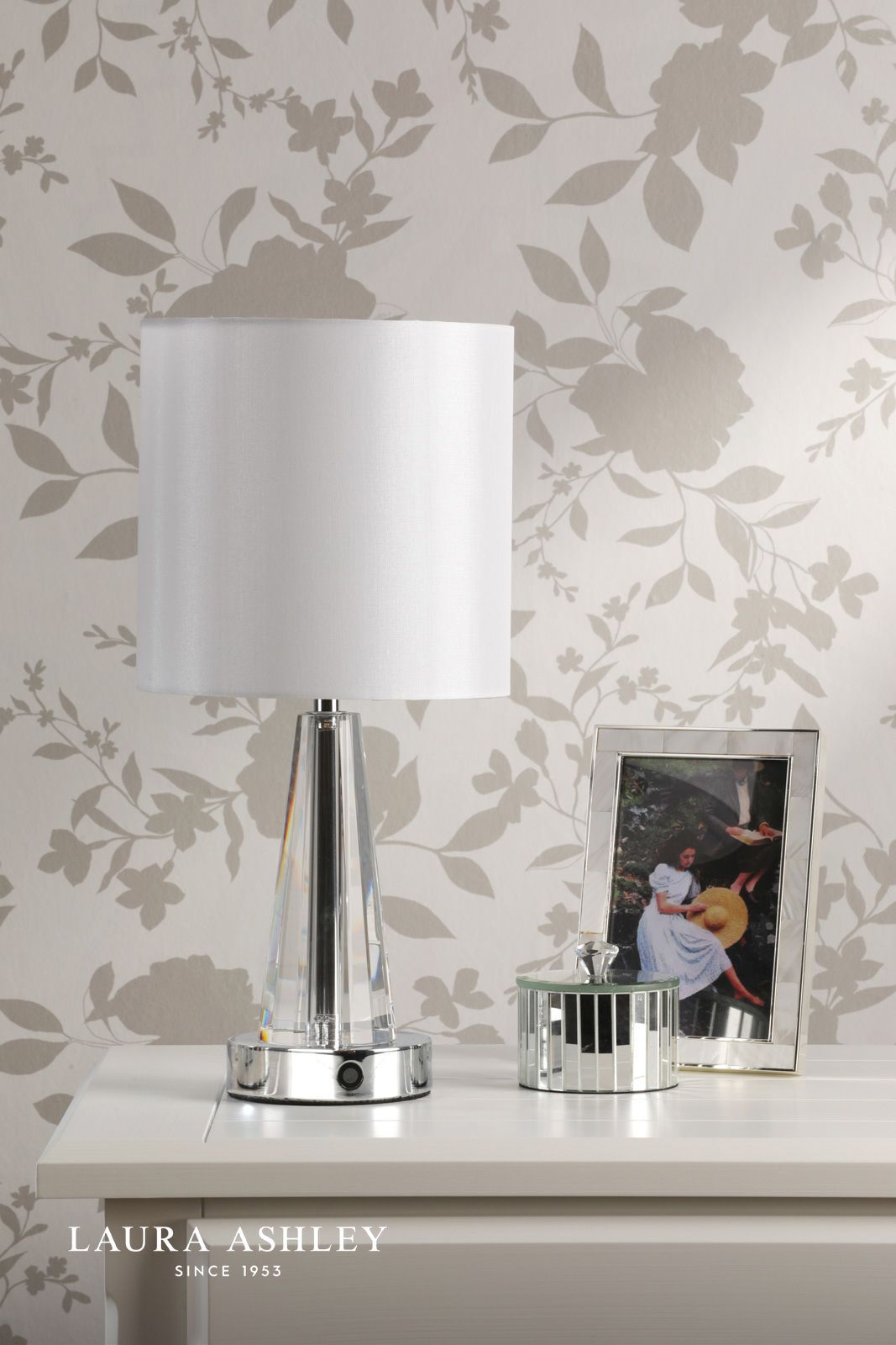 Laura Ashley Blake Table Lamp Polished Chrome and Crystal With Shade LED