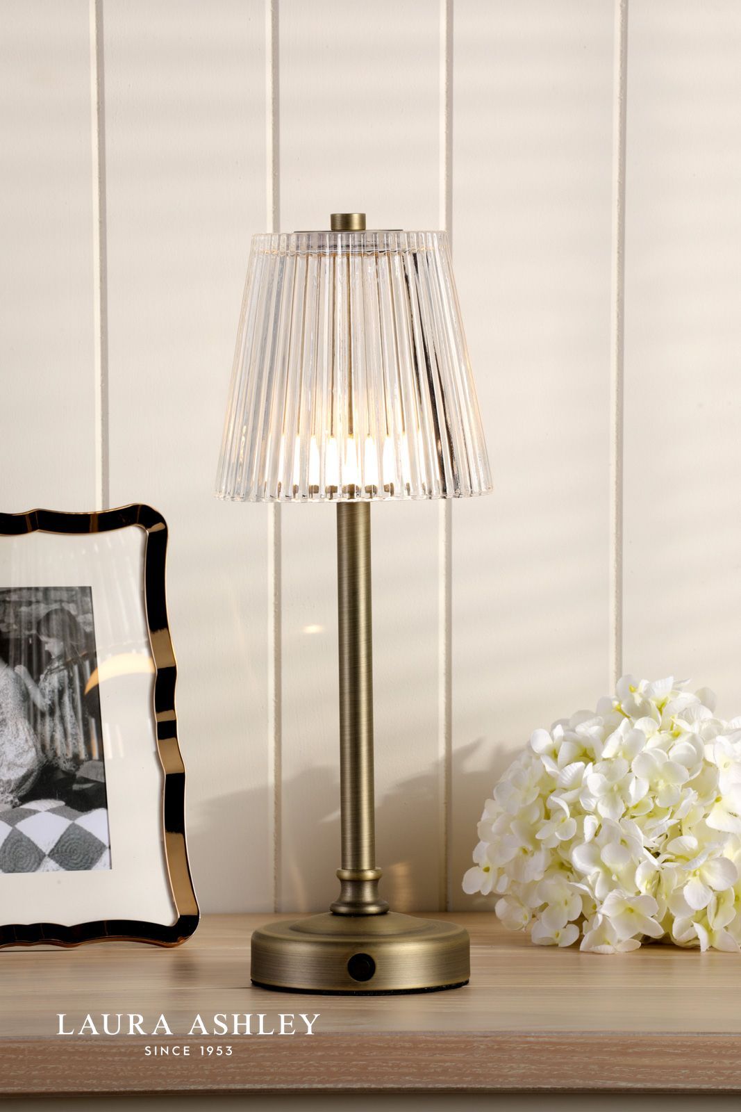 Laura Ashley Callaghan Table Lamp Matt Antique Brass and Ribbed Glass LED