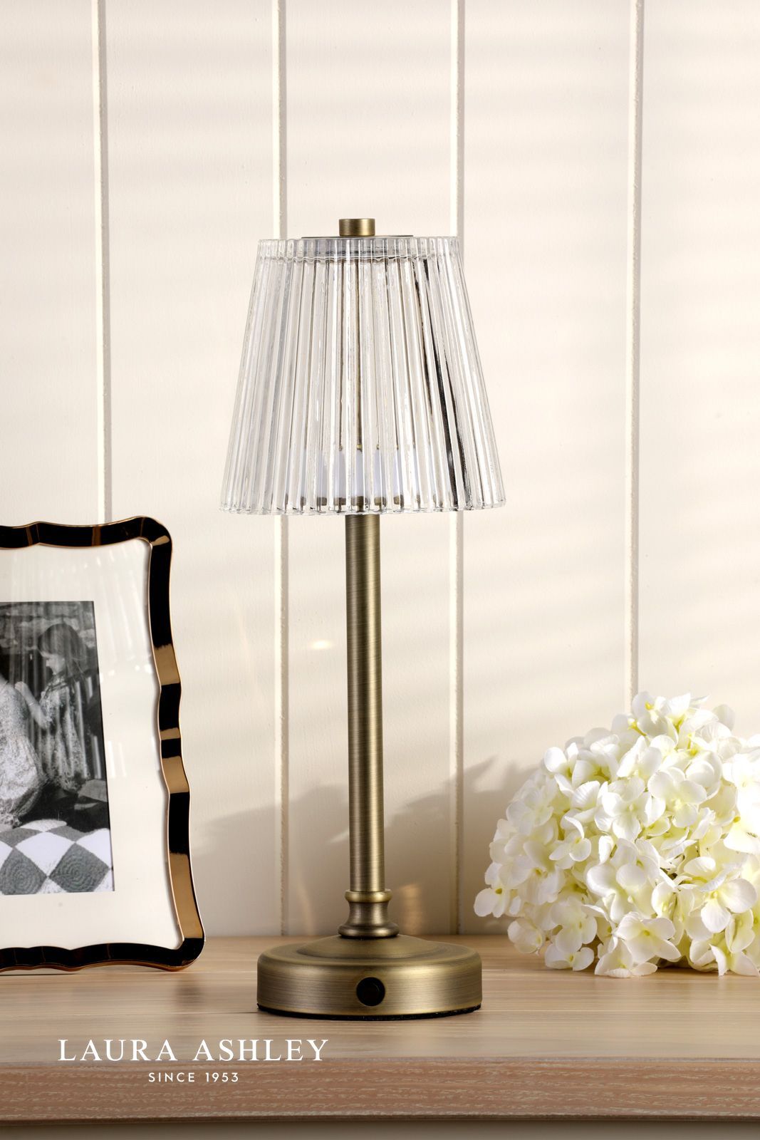 Laura Ashley Callaghan Table Lamp Matt Antique Brass and Ribbed Glass LED