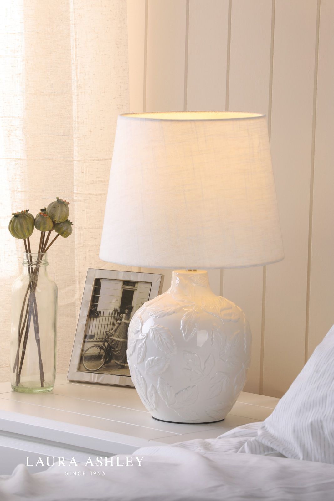 Laura Ashley Redhall Table Lamp White Ceramic and Polished Chrome With Shade