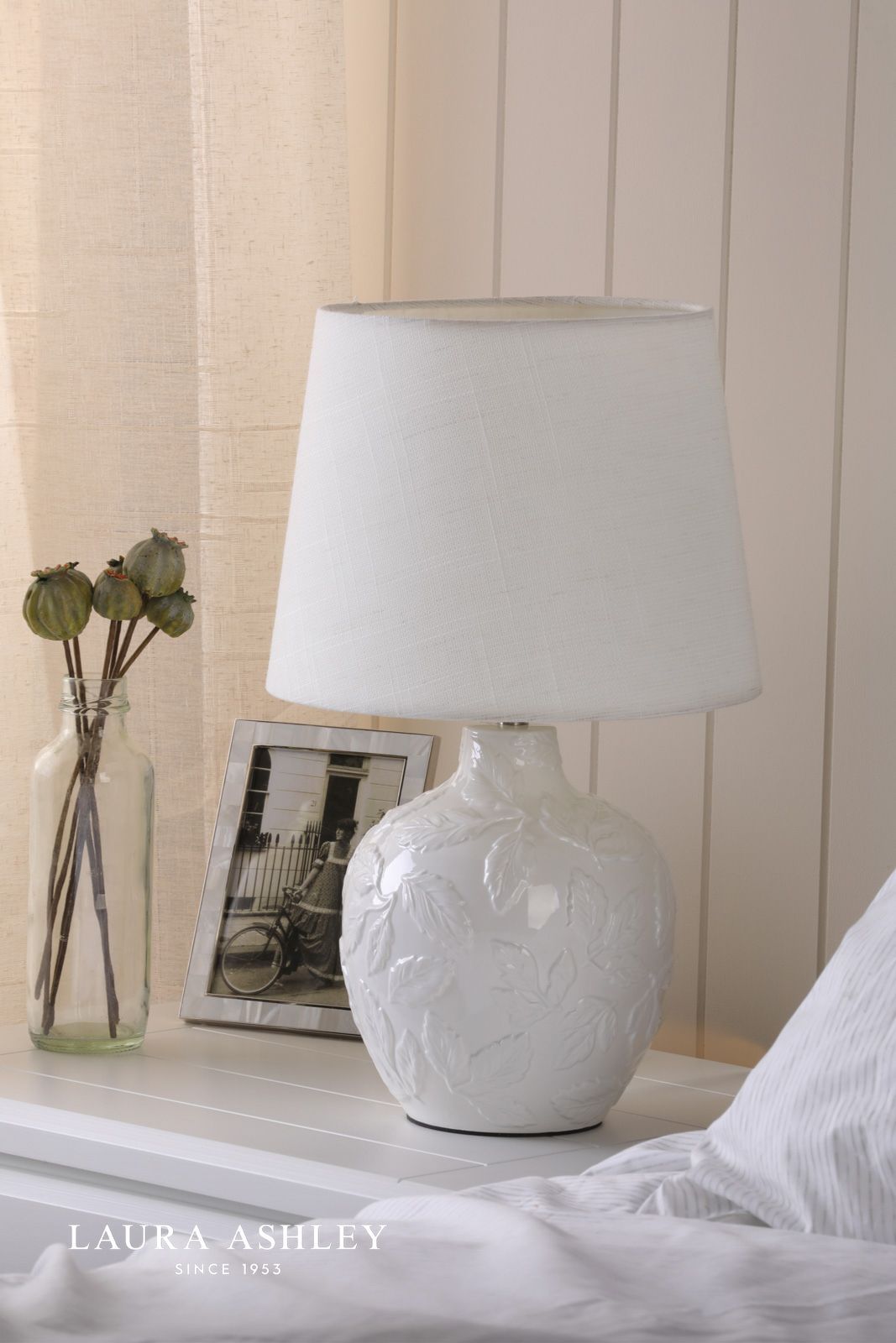 Laura Ashley Redhall Table Lamp White Ceramic and Polished Chrome With Shade