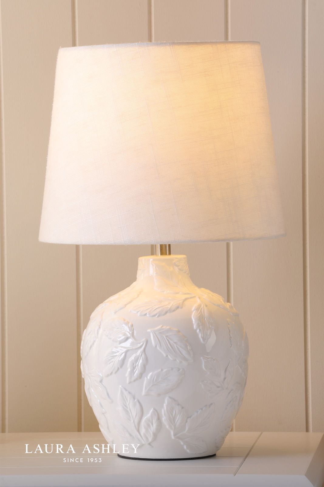 Laura Ashley Redhall Table Lamp White Ceramic and Polished Chrome With Shade