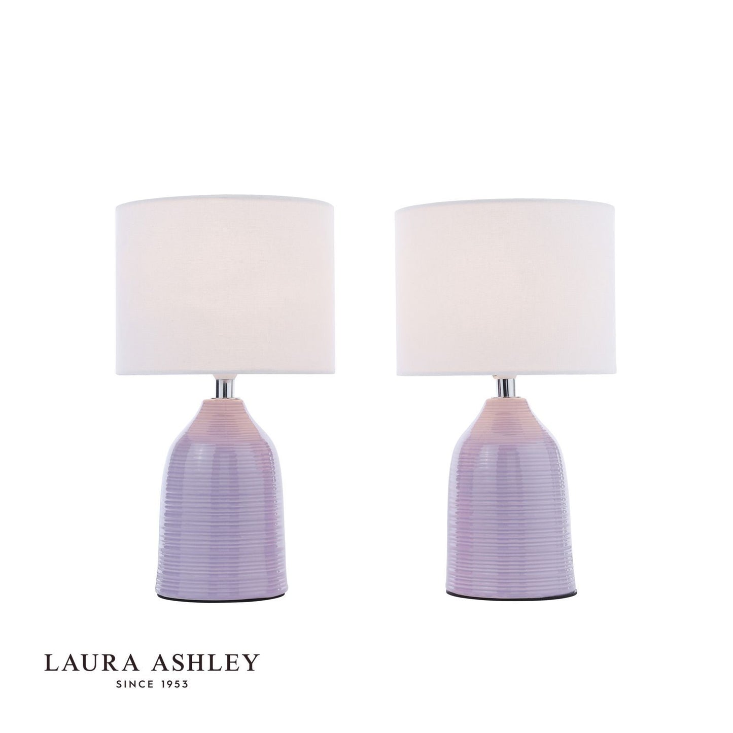 Laura Ashley Penny Table Lamp Purple Ceramic and Polished Chrome With Shade (Twin Pack)