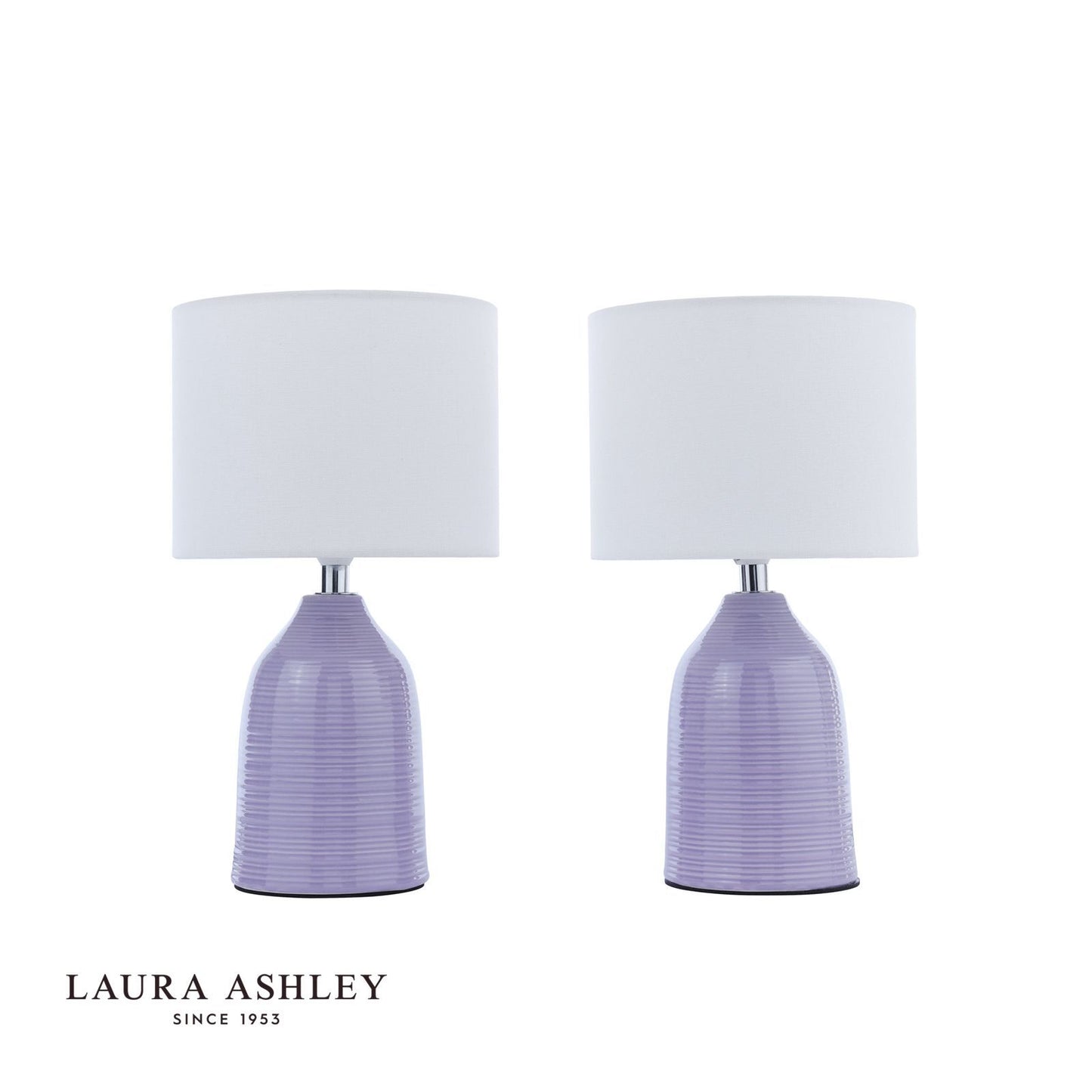 Laura Ashley Penny Table Lamp Purple Ceramic and Polished Chrome With Shade (Twin Pack)