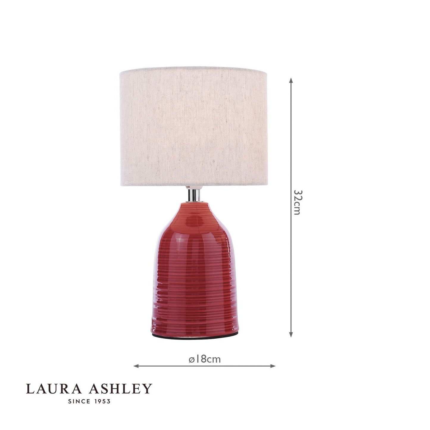 Laura Ashley Penny Table Lamp Red Ceramic and Polished Chrome With Shade (Twin Pack)