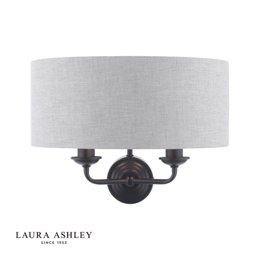 Laura Ashley Sorrento 2 Light Wall Light Matt Black With Natural Shade