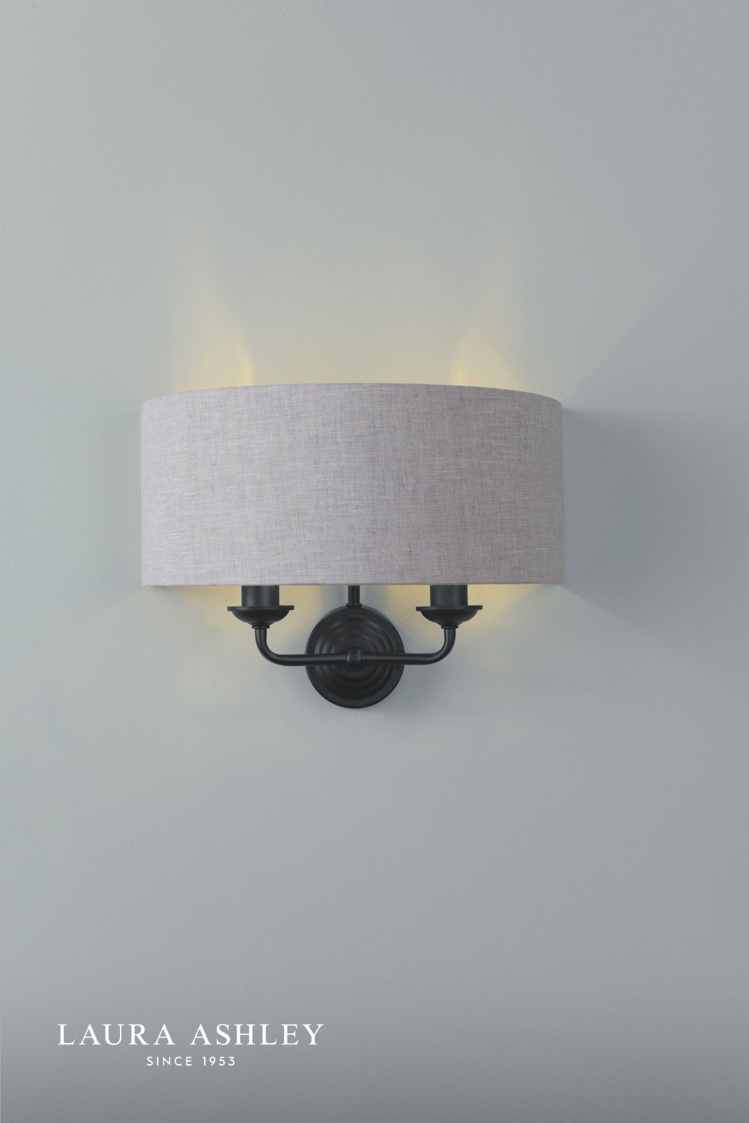 Laura Ashley Sorrento 2 Light Wall Light Matt Black With Natural Shade