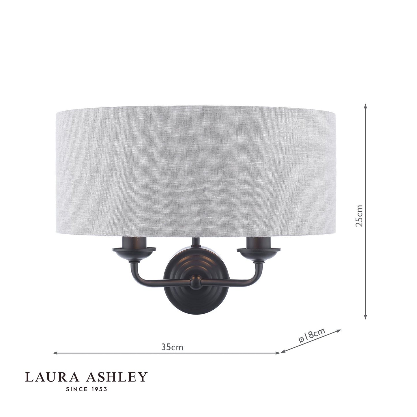 Laura Ashley Sorrento 2 Light Wall Light Matt Black With Natural Shade