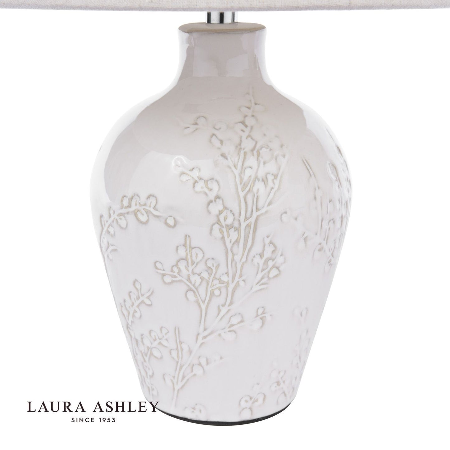 Laura Ashley Pussywillow Table Lamp Cream Ceramic and Polished Chrome With Shade (Twin Pack)