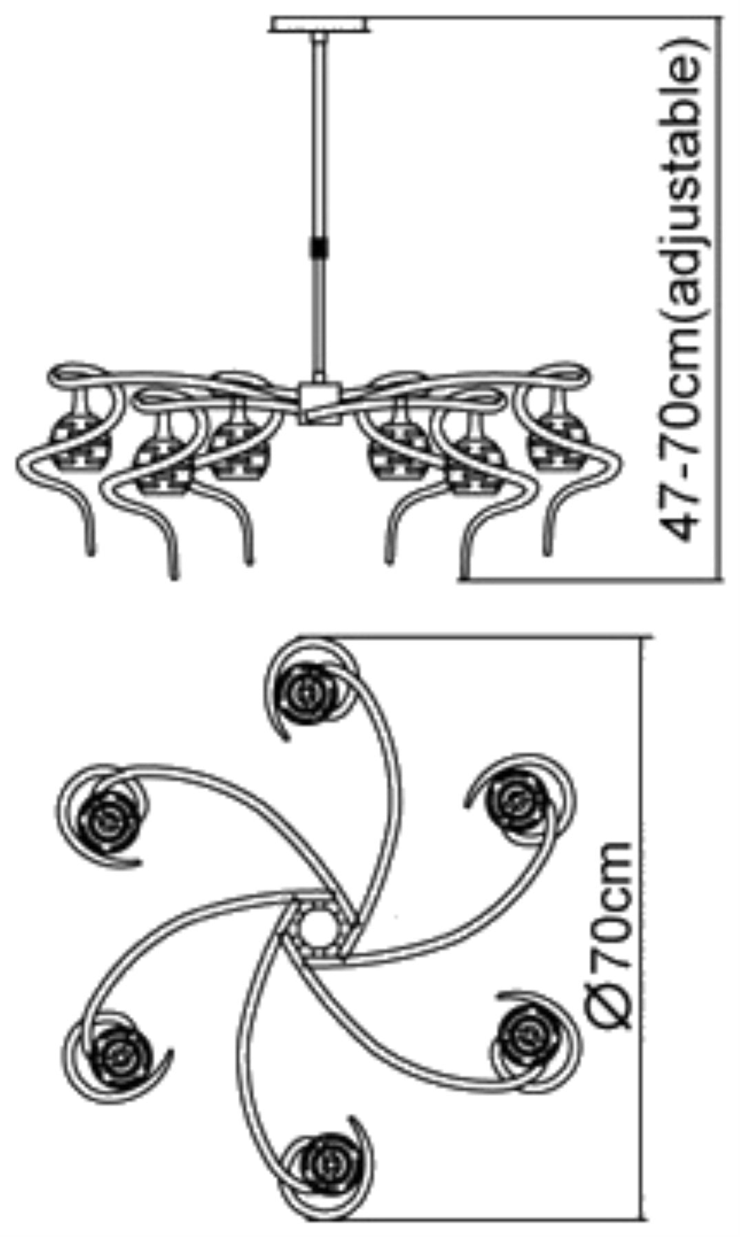 Dali Telescopic Pendant Convertible To Semi Flush 6 Light G9, Polished Chrome by Mantra