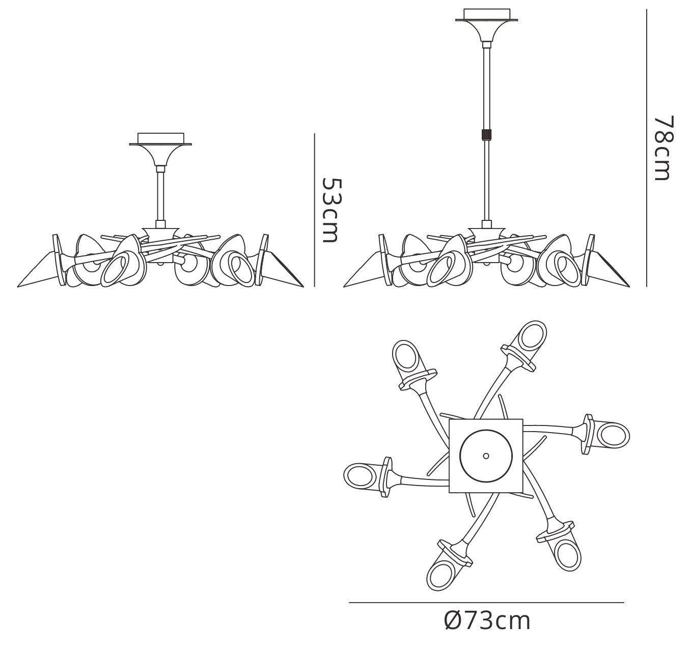 Flavia Telescopic Pendant Convertible To Semi Flush Round 6 Light G9, Polished Chrome by Mantra