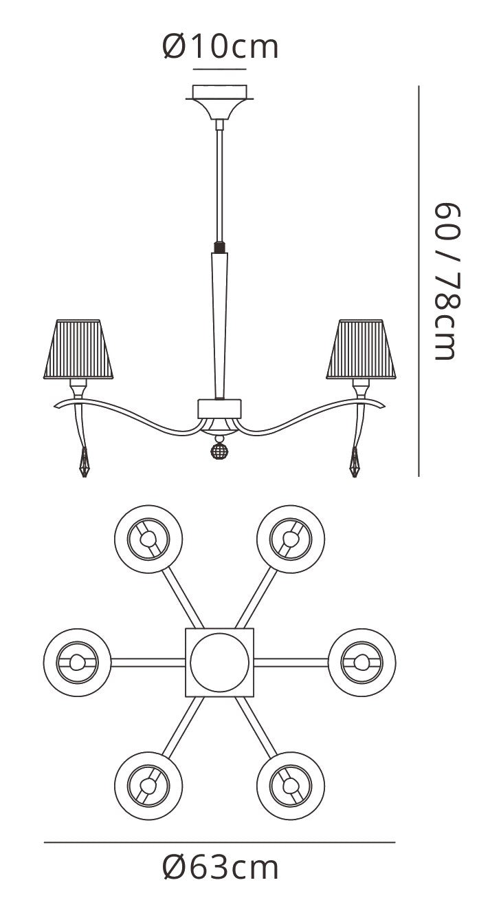 Siena Pendant Round 6 Light E14, Polished Brass With Amber Cream Shades And Clear Crystal by Mantra