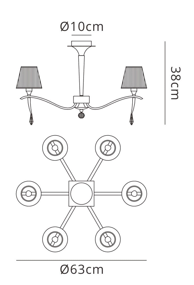 Siena Semi Flush Round 6 Light E14, Polished Chrome With Black Shades And Black Crystal by Mantra