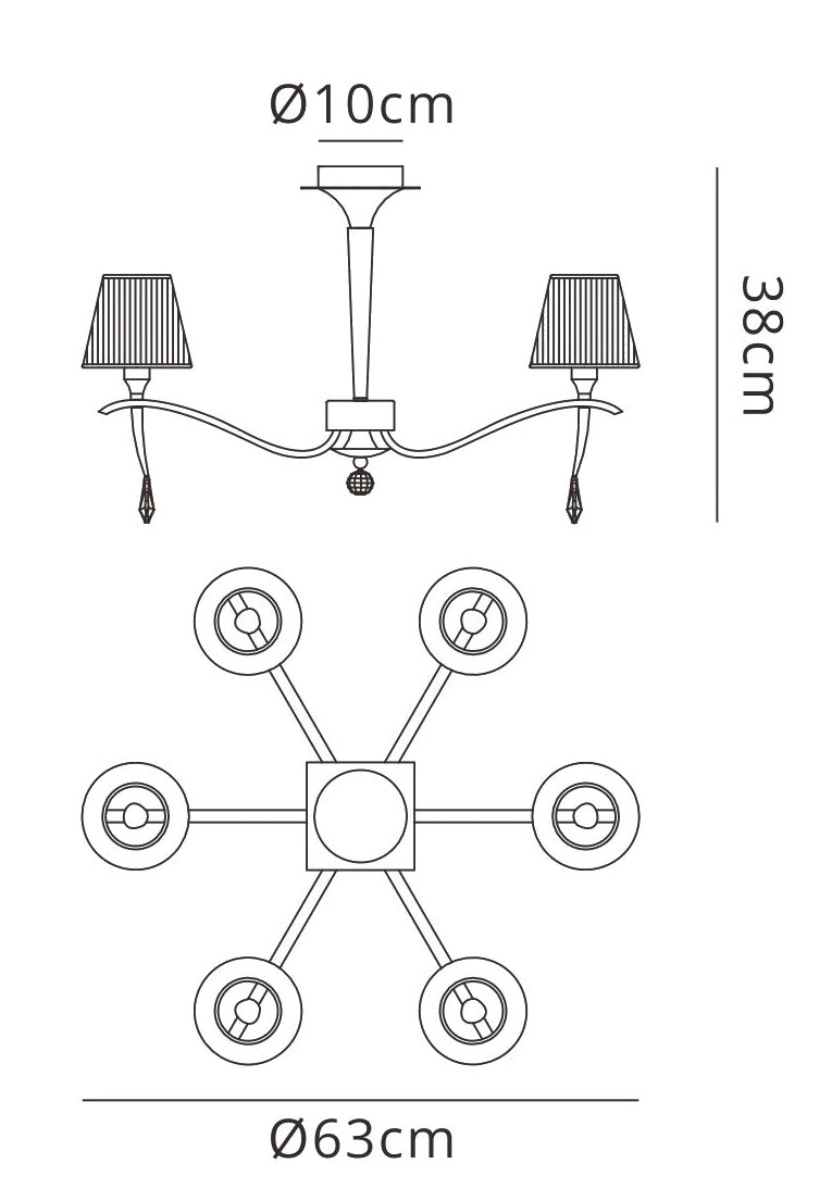 Siena Semi Flush Round 6 Light E14, Antique Brass With Amber Cream Shades And Amber Crystal by Mantra