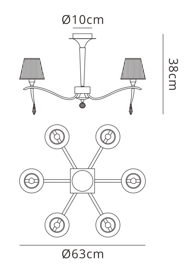 Siena Semi Flush Round 6 Light E14, Polished Brass With Amber Cream Shades And Clear Crystal by Mantra