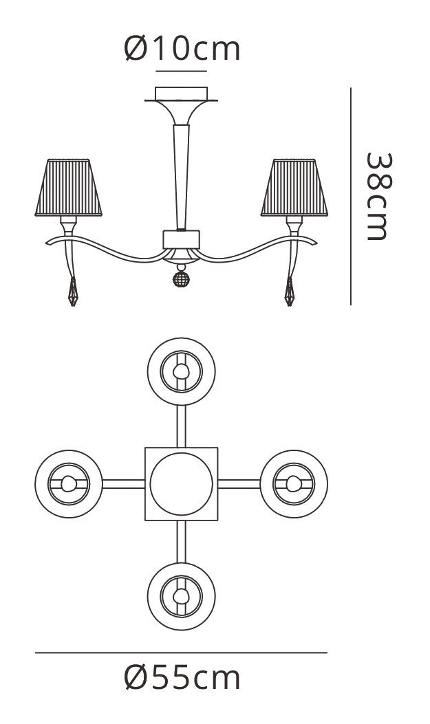 Siena Semi Flush Round 4 Light E14, Polished Brass With Amber Cream Shades And Clear Crystal by Mantra