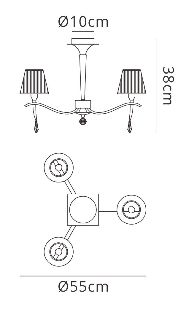 Siena Semi Flush Round 3 Light E14, Polished Brass With Amber Cream Shades And Clear Crystal by Mantra