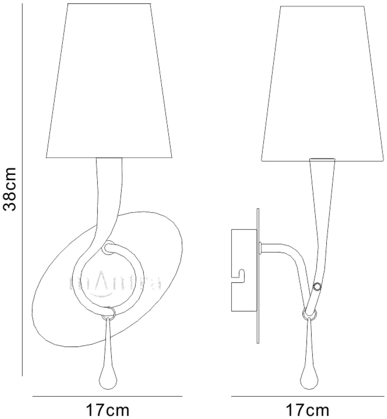 Paola Wall Lamp 1 Light E14, Silver Painted With Black Shade & Black Glass Droplets by Mantra