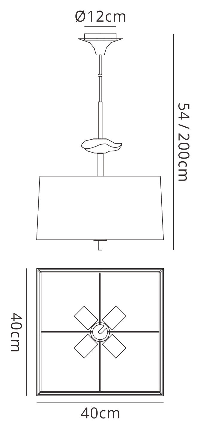 Akira Square Pendant 4 Light E27, Polished Chrome/Frosted Glass With Cream Shade by Mantra