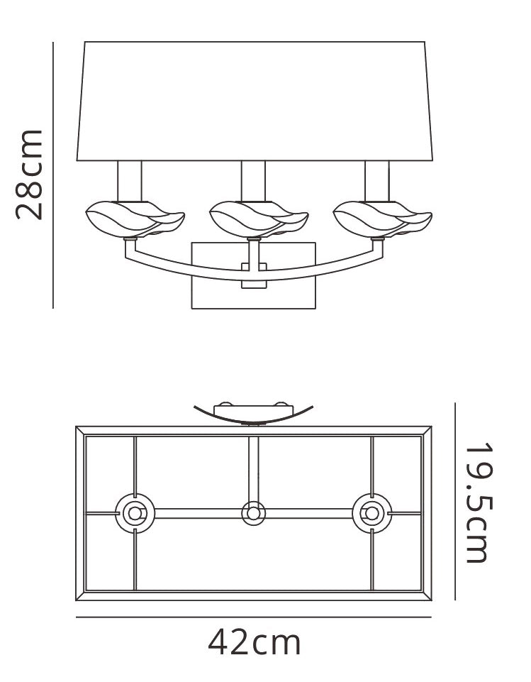 Akira Wall Lamp Switched 3 Light E14, Antique Brass With Cream Shade by Mantra