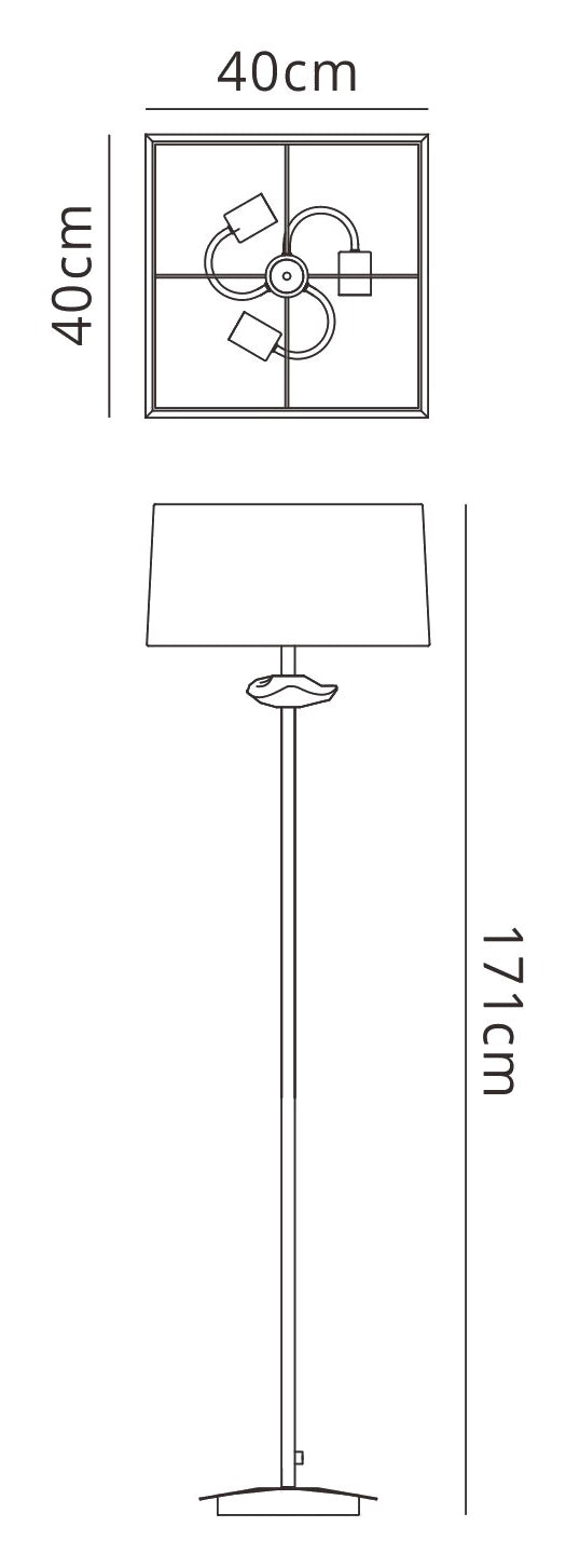 Akira Floor Lamp 3 Light E27, Antique Brass With Cream Shade by Mantra