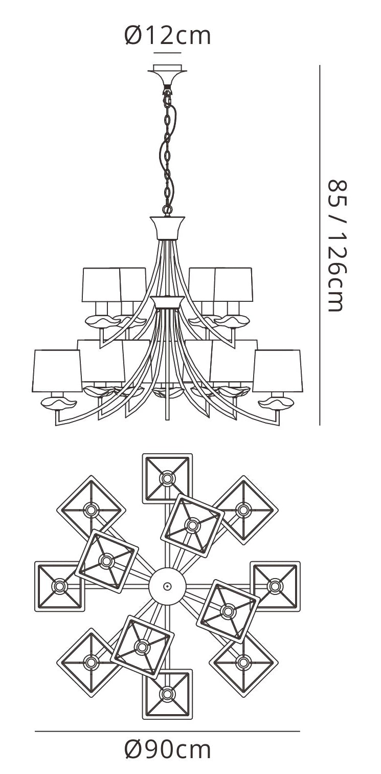 Akira Pendant 2 Tier 12 Light E14, Antique Brass With Cream Shades by Mantra