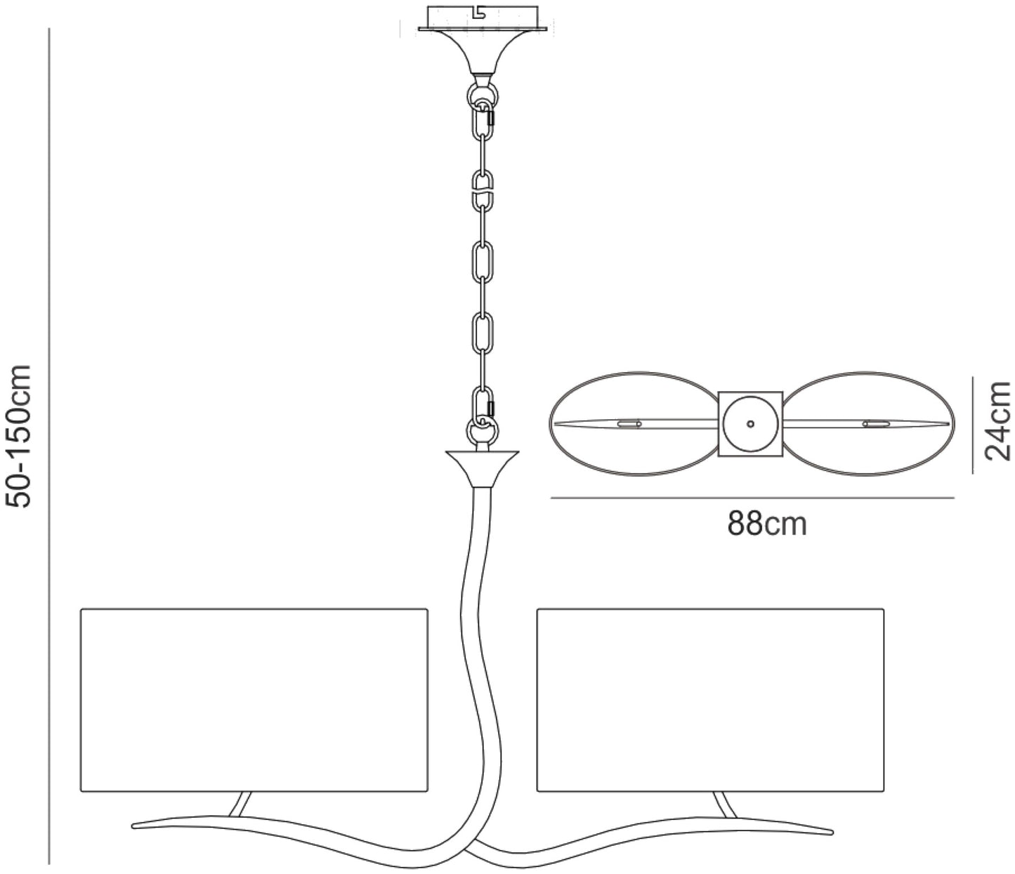 Eve Linear Pendant 2 Arm 4 Light E27, Polished Chrome With White Oval Shades by Mantra