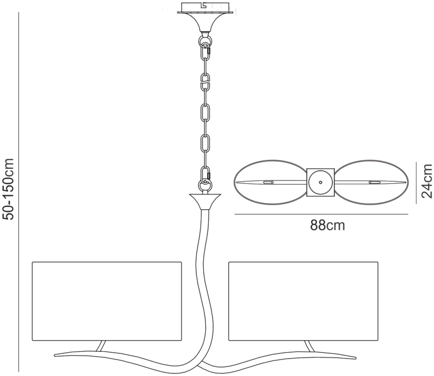 Eve Linear Pendant 2 Arm 4 Light E27, Anthracite With White Oval Shades by Mantra