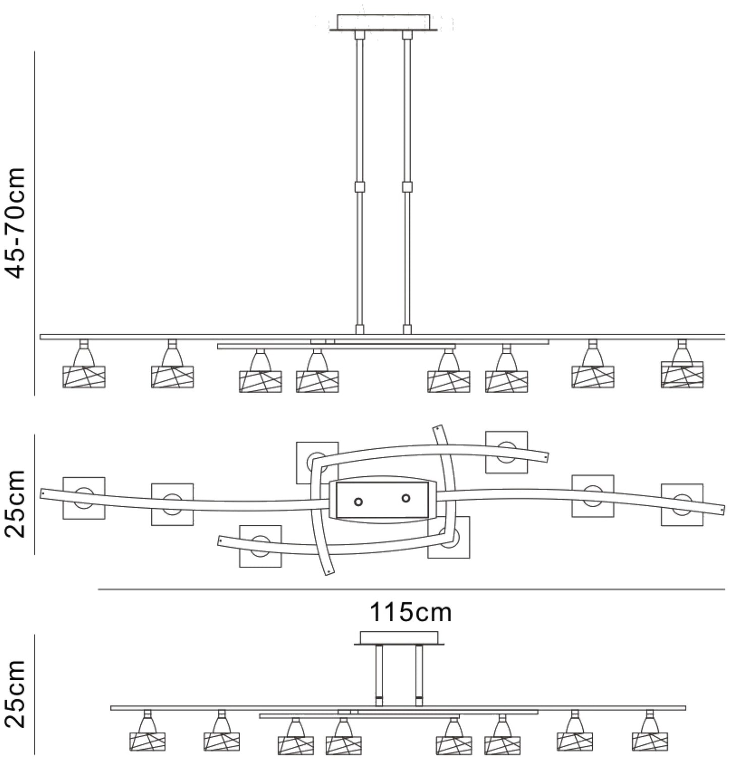 Zen Rectangular Telescopic Convertible To Semi Flush 8 Light G9, Polished Brass by Mantra