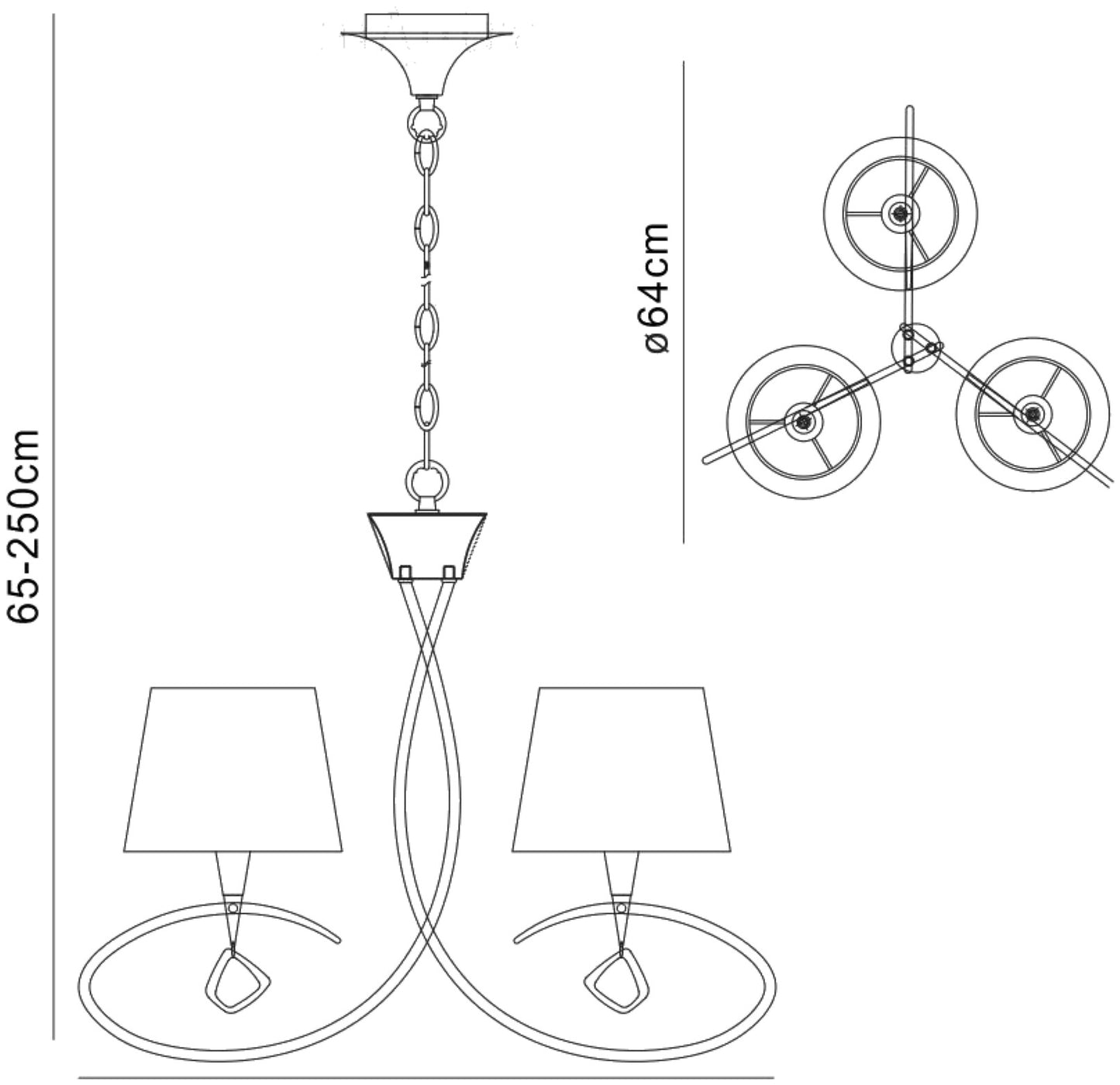 Mara Pendant 3 Light E14, Polished Chrome With Ivory White Shades by Mantra