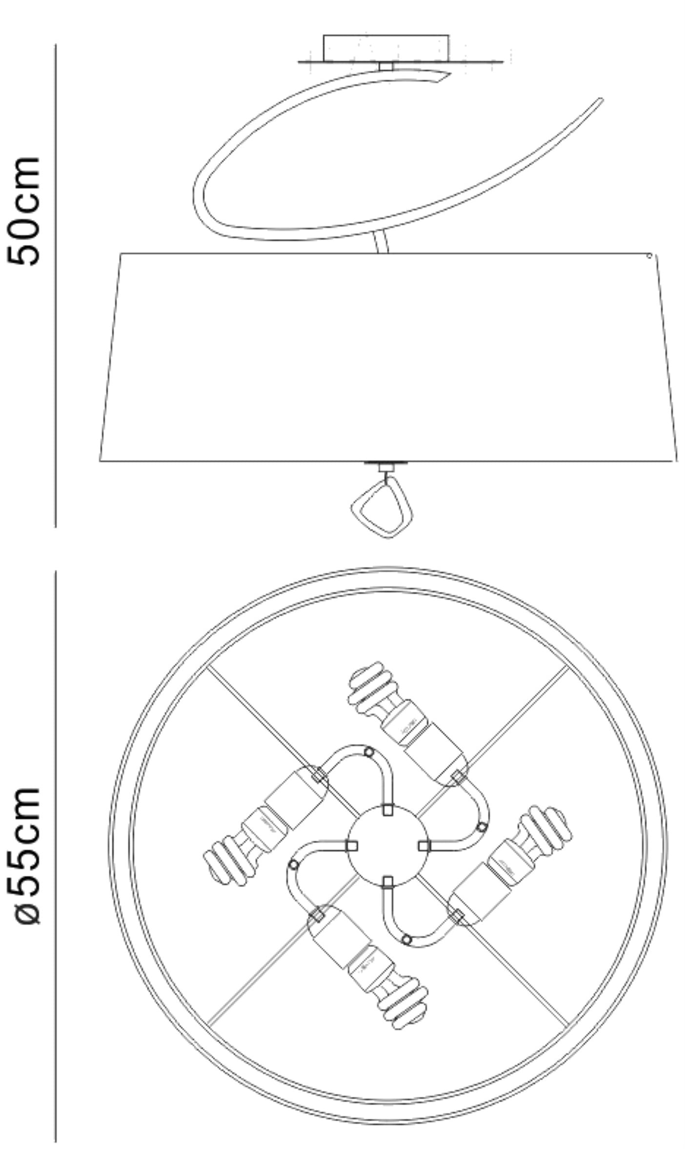 Mara Semi Flush 4 Light E27 Round, Antique Brass With Ivory White Shade by Mantra