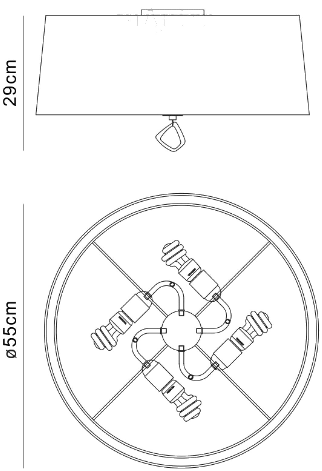 Mara Flush Ceiling 4 Light E27 Round, Antique Brass With Ivory White Shade by Mantra