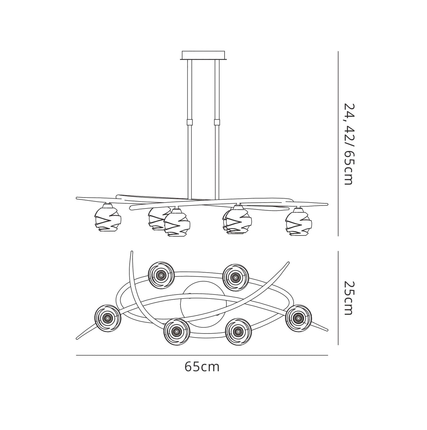 Loop Rectangular Telescopic Convertible To Semi Flush 6 Light G9 ECO, Polished Chrome by Mantra