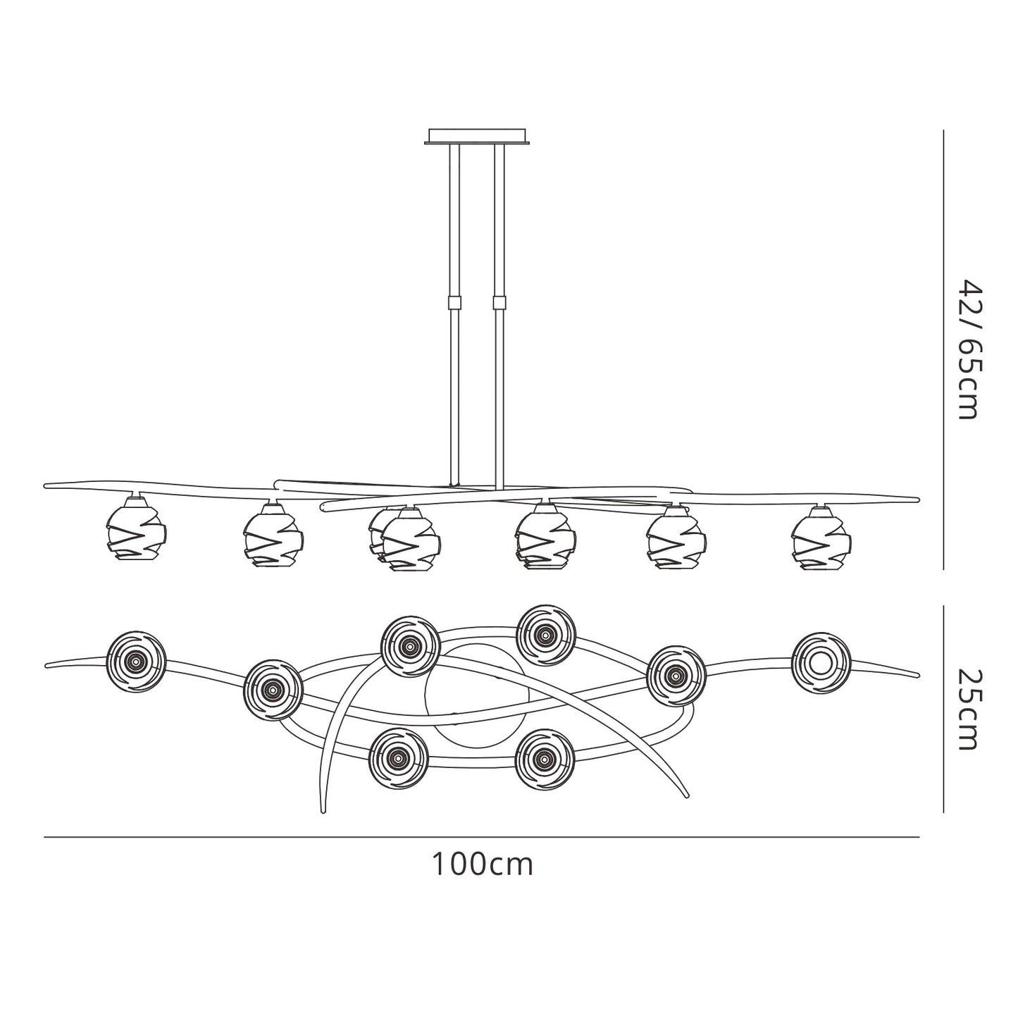 Loop Rectangular Telescopic 8 Light G9 ECO Line, Antique Brass by Mantra