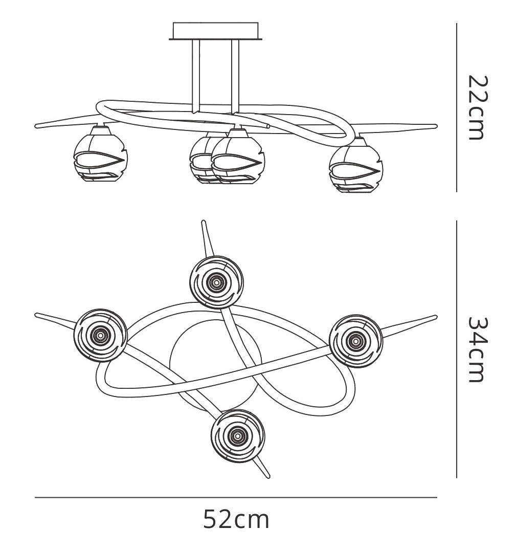 Loop Ceiling 4 Light G9 ECO, Antique Brass by Mantra