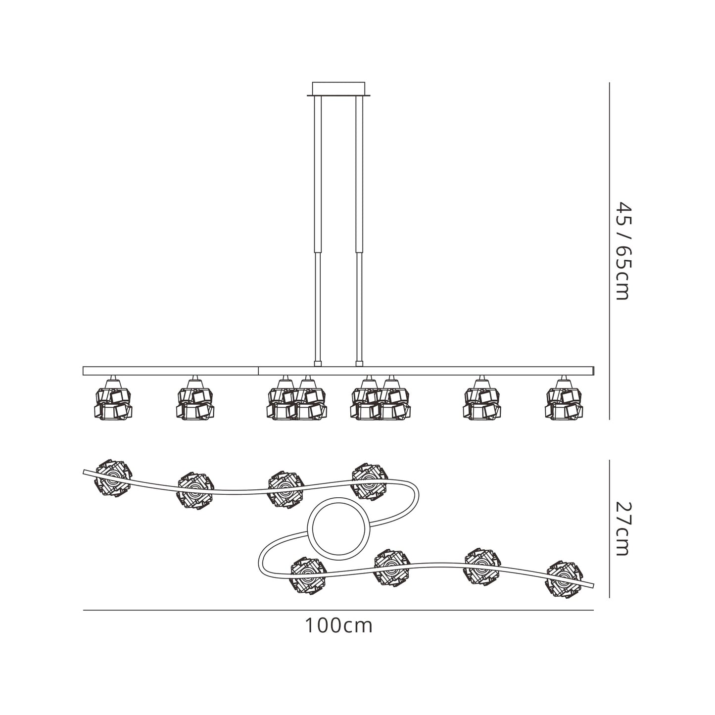 Ice Rectangular Telescopic 8 Light G9 ECO, Polished Chrome by Mantra