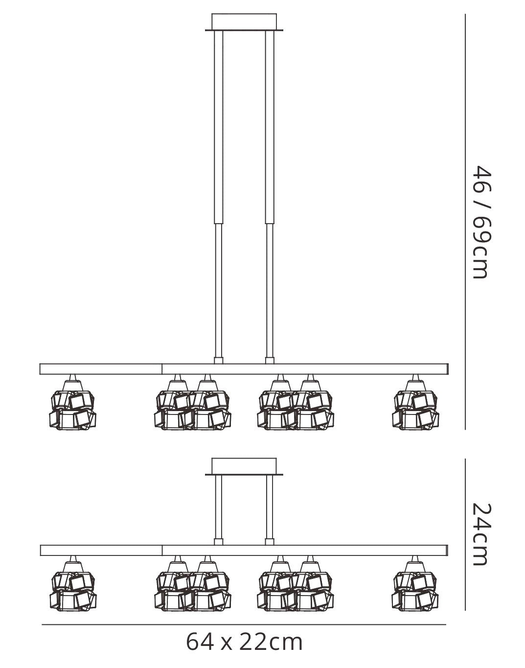 Ice Rectangular Telescopic Convertible To Semi Flush 6 Light G9 ECO, Polished Chrome by Mantra