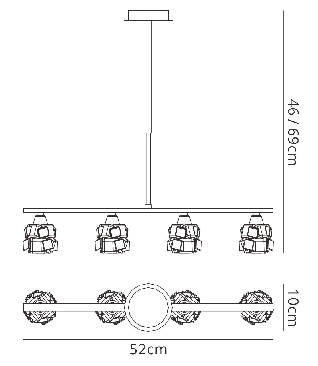 Ice Linear Pendant 4 Light G9 ECO Bar, Polished Chrome by Mantra