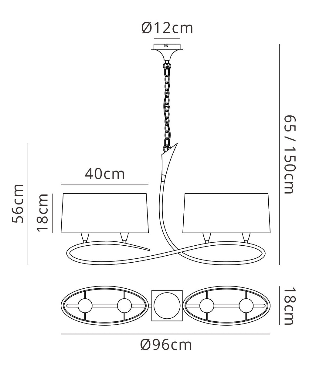 Lua Linear Pendant 2 Arm 4 Light E27, Ash Grey With Ash Grey Shades by Mantra