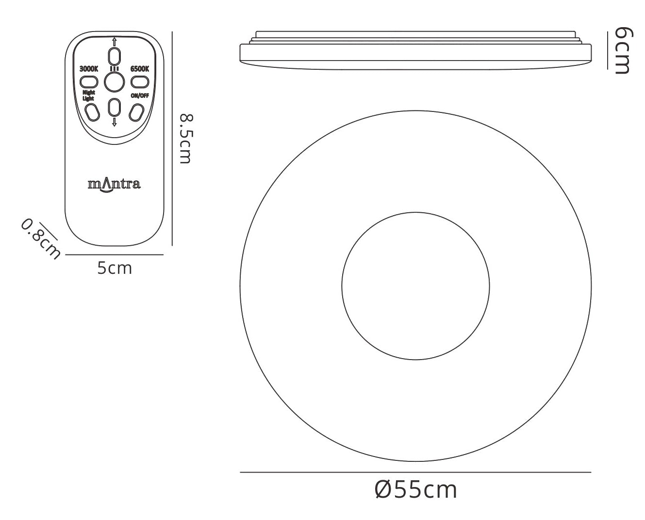 Reef 60W Tuneable White 3000K-6500K, 4200lm, Dimmable Flush Fitting With Remote Control, 3yrs Warranty by Mantra