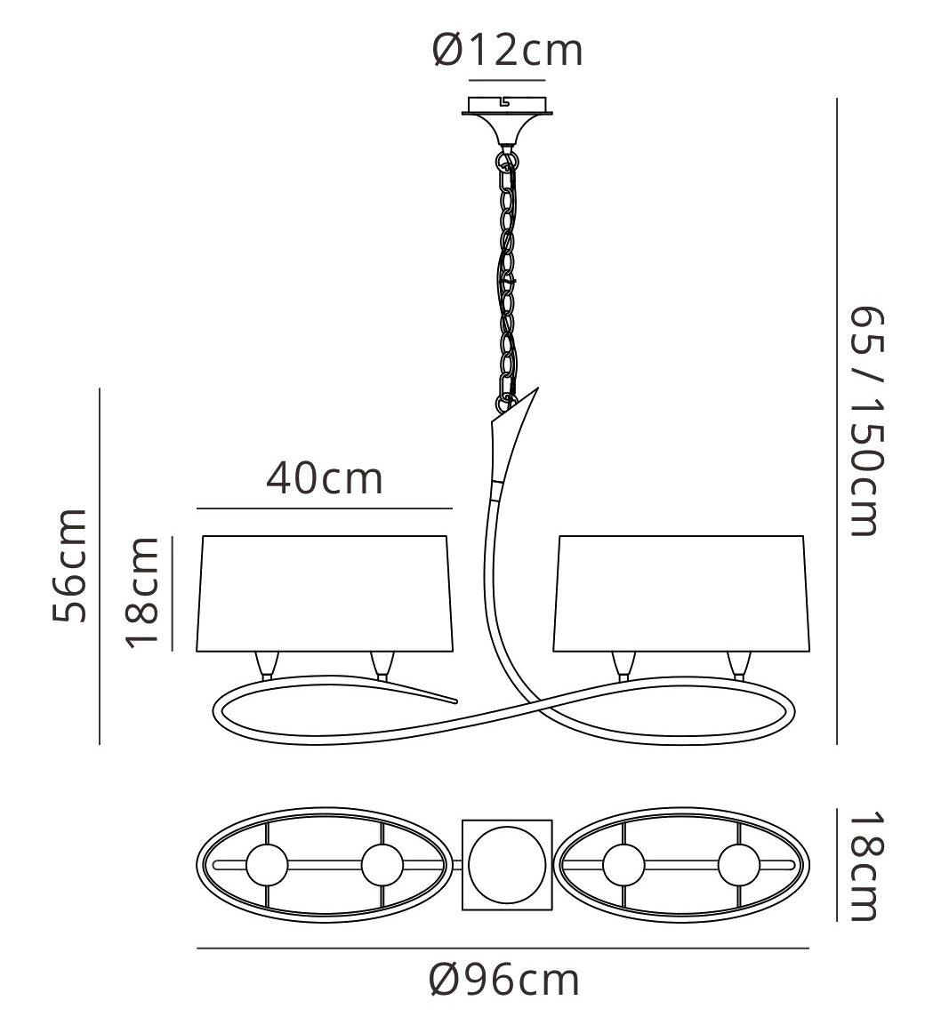 Lua Linear Pendant 2 Arm 4 Light E27, Satin Nickel With White Shades by Mantra