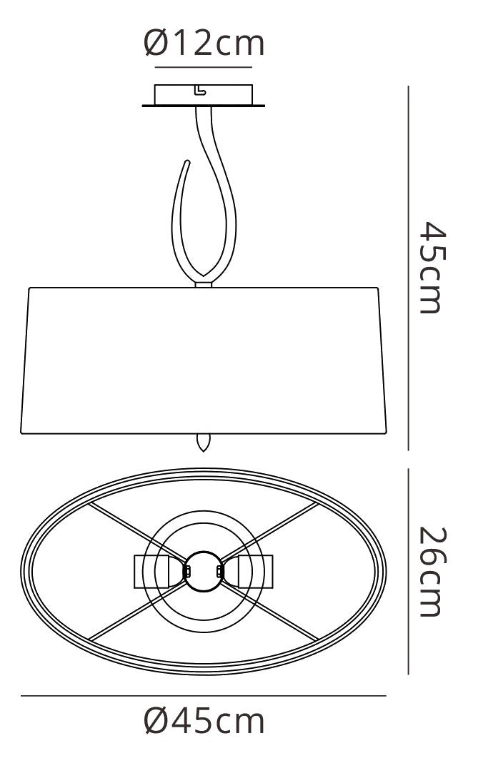 Lua Oval Semi Flush 2 Light E27, Satin Nickel With White Shade by Mantra