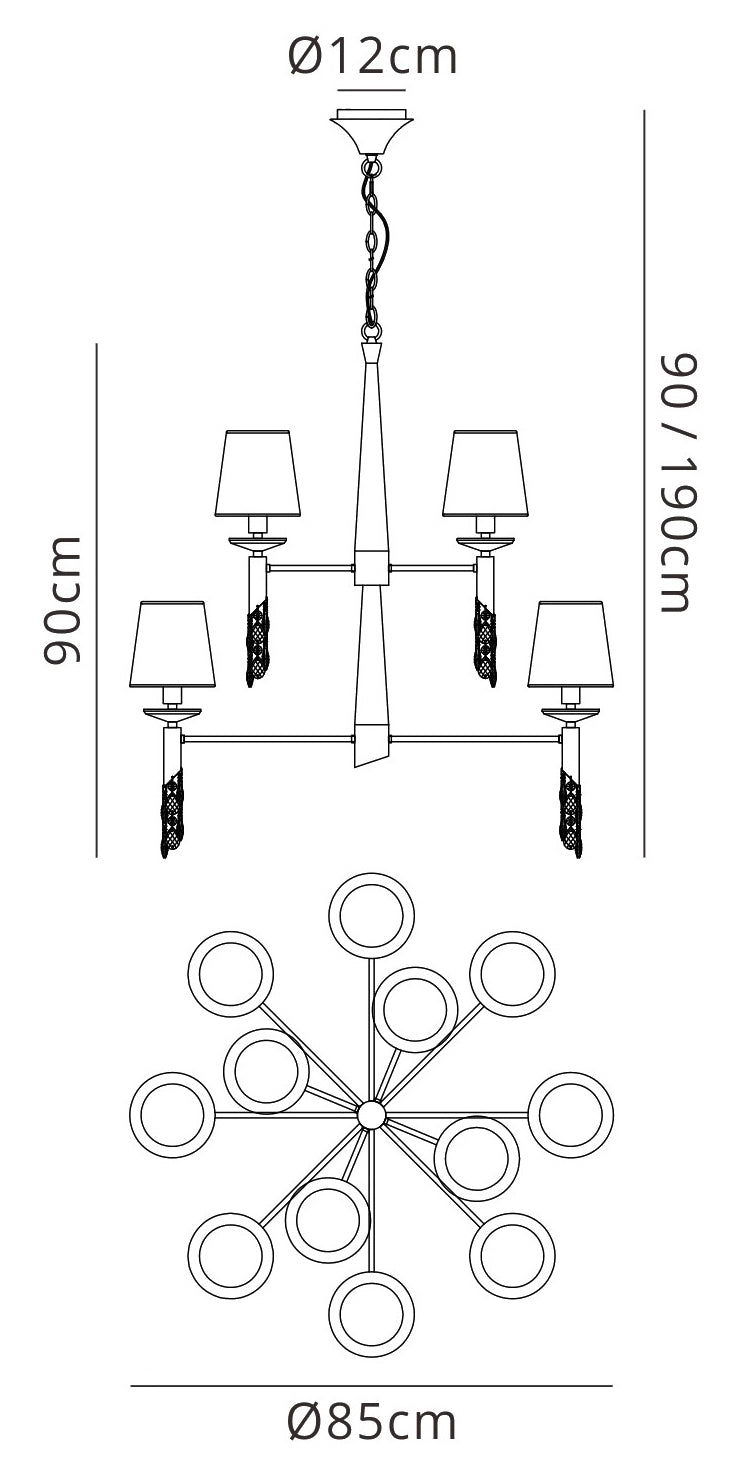 Tiffany Pendant 2 Tier 12+12 Light E14+G9, Polished Chrome With White Shades & Clear Crystal by Mantra