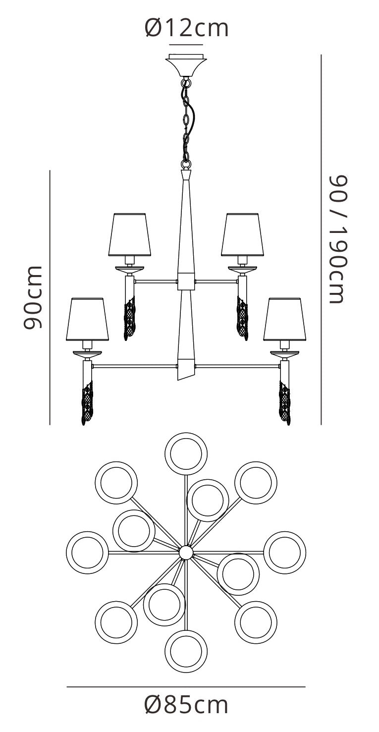 Tiffany Pendant 2 Tier 12+12 Light E14+G9, French Gold With Cream Shades & Clear Crystal by Mantra