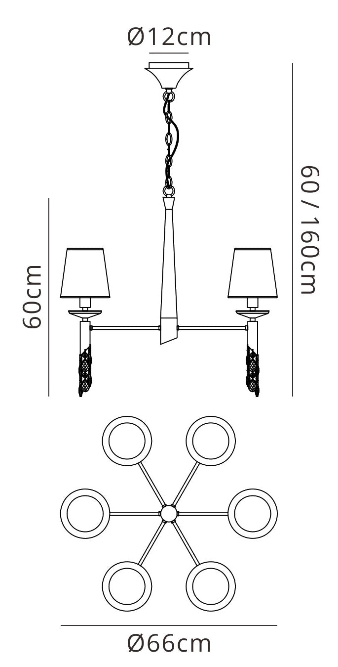 Tiffany Pendant 6+6 Light E14+G9, French Gold With Cream Shades & Clear Crystal by Mantra